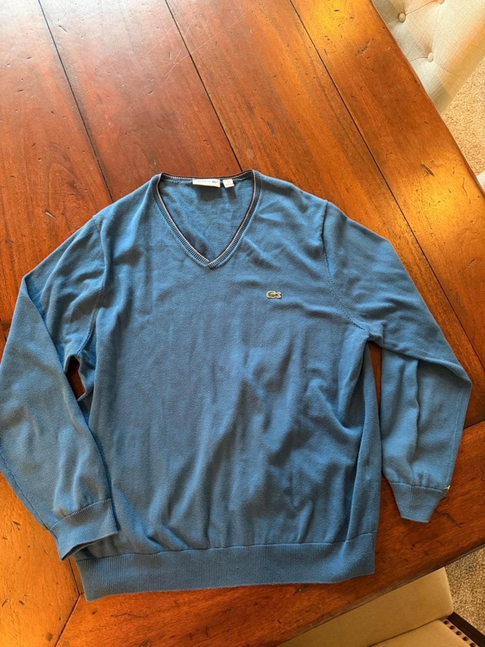 Lacoste Men’s Steel Blue V-Neck Cotton Sweater size xl